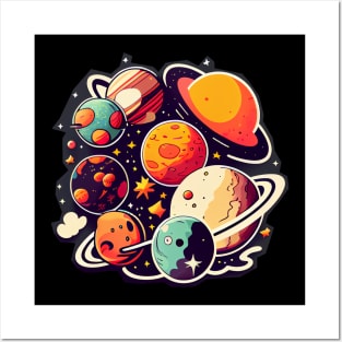 Planets cartoon art #cosmos Posters and Art